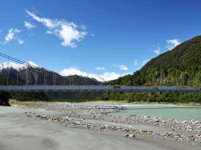 Karangarua River with suspension bridge