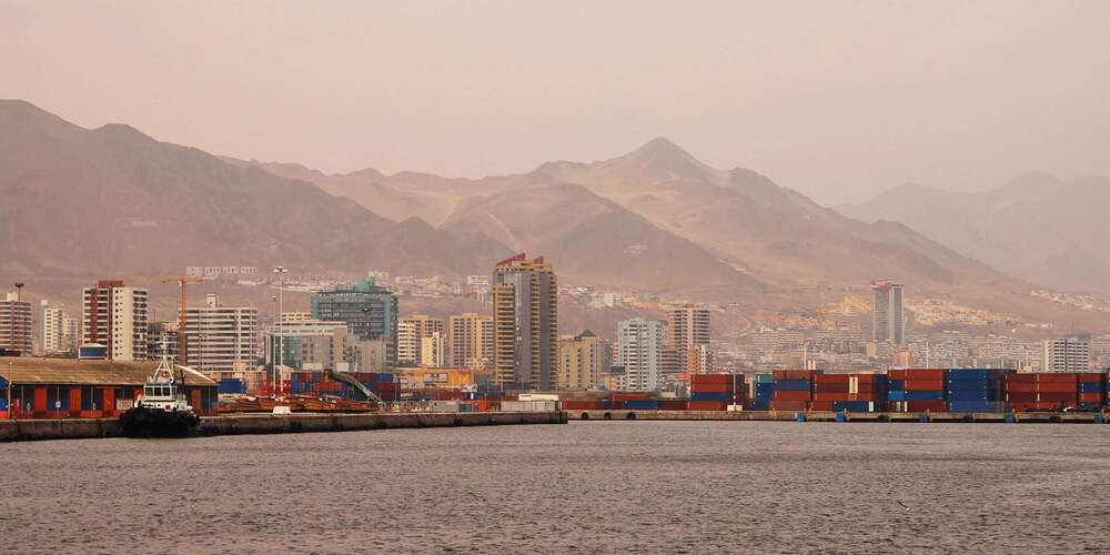 Antofagasta with harbour and coast range