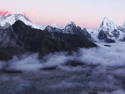 Gokyo  |  Ngozumba Glacier and Mt. Everest at sunset