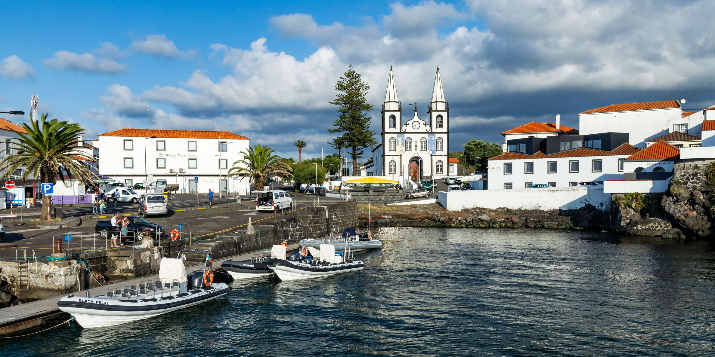 Madalena do Pico with marina and Igreja de Santa Maria Madalena