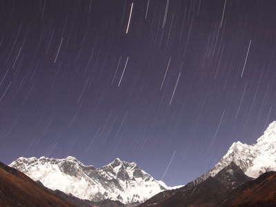 Khumbu Himal with moving stars