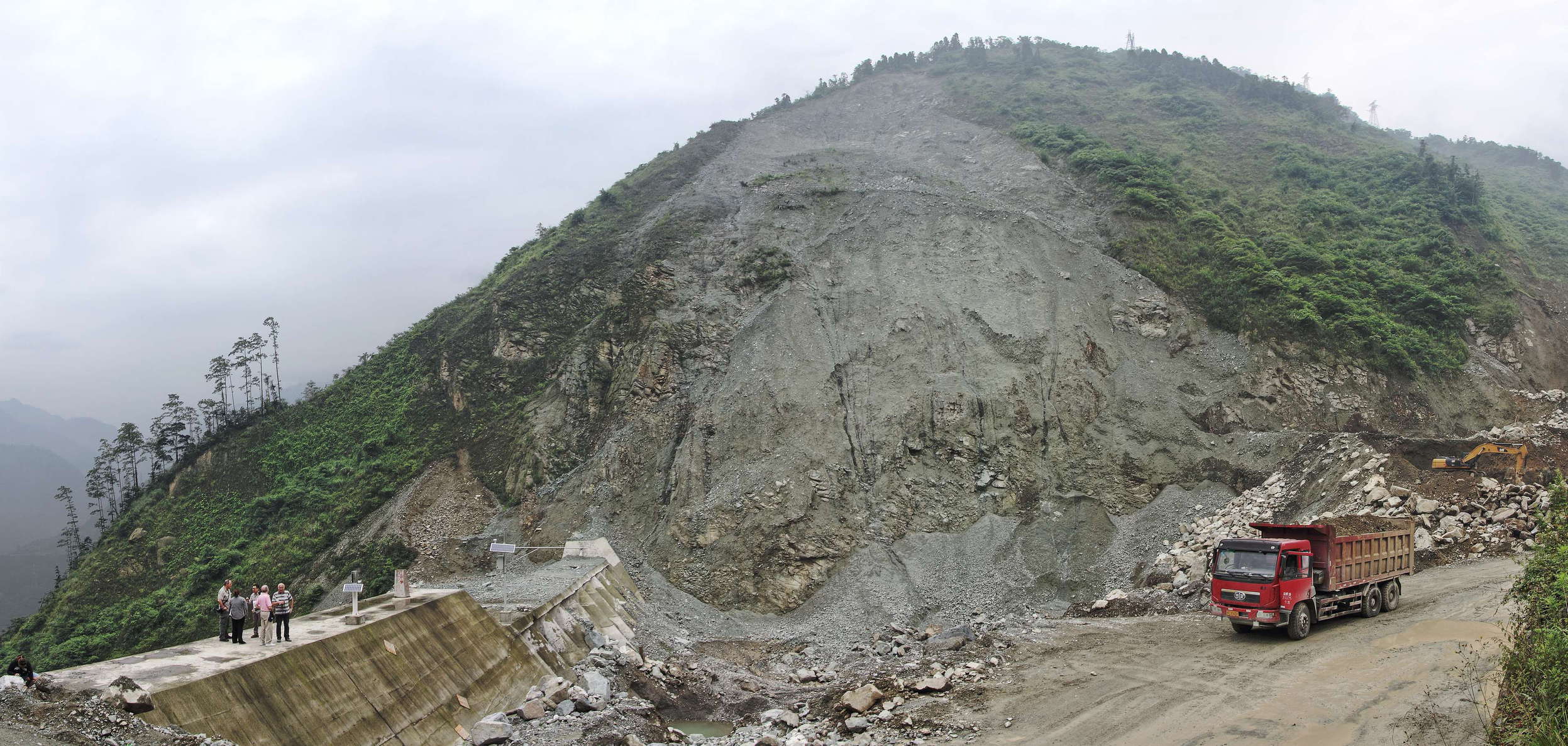 Debris flows in the Hongchun Gully were mobilized as a consequence of numerous landslides triggered by the Wenchuan Earthquake of May 12, 2008. Extensive technical measures shall protect the downstream population. WI_cn055b.jpg