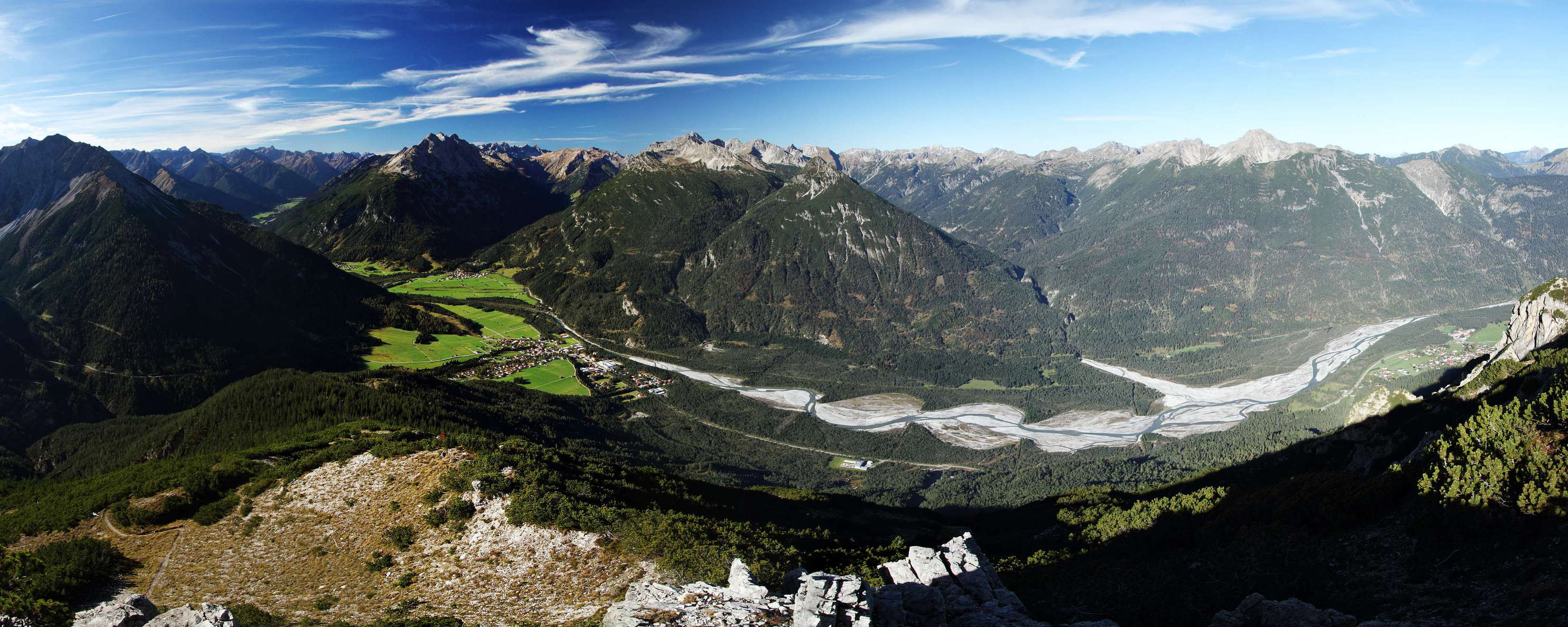 Lechtal Valley panorama with braided river