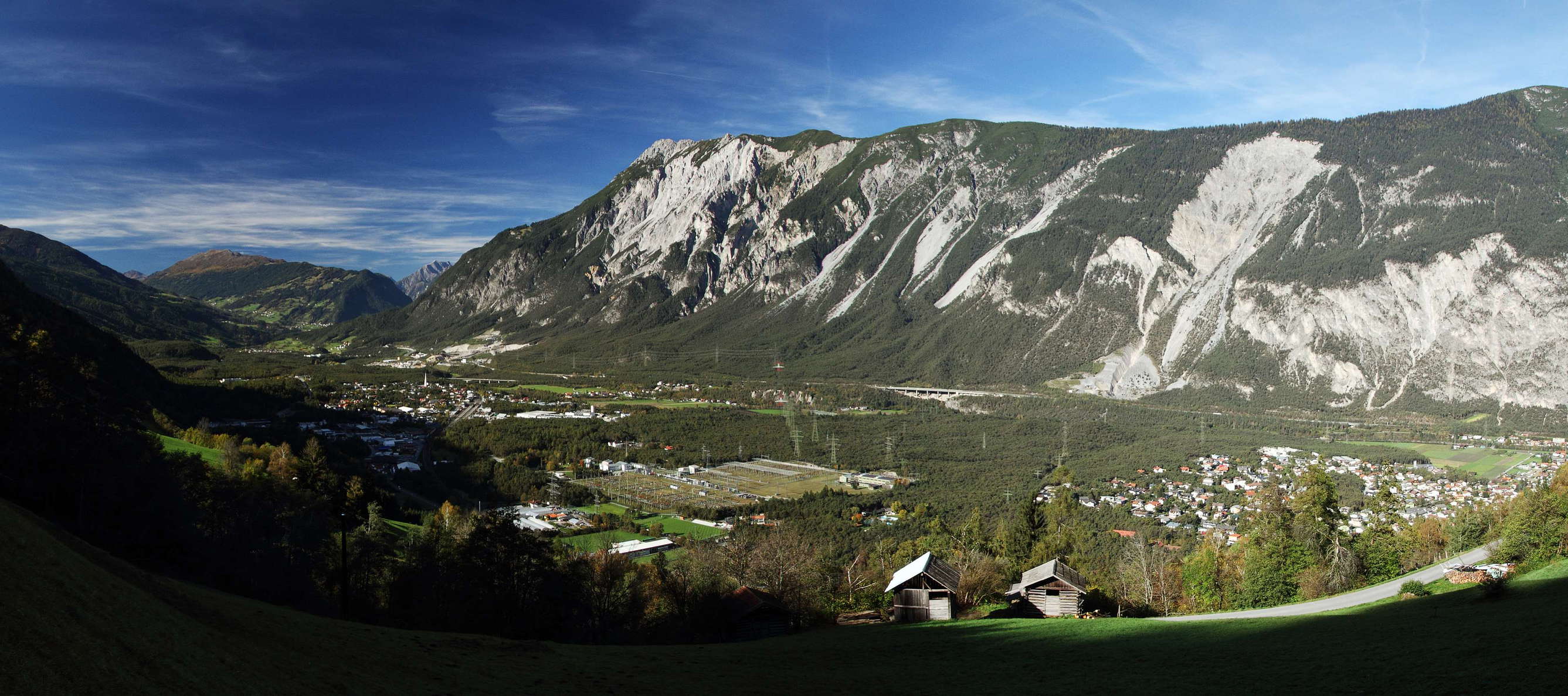 Inntal Valley panorama with Haiming Rock Avalanche and  Tschirgant