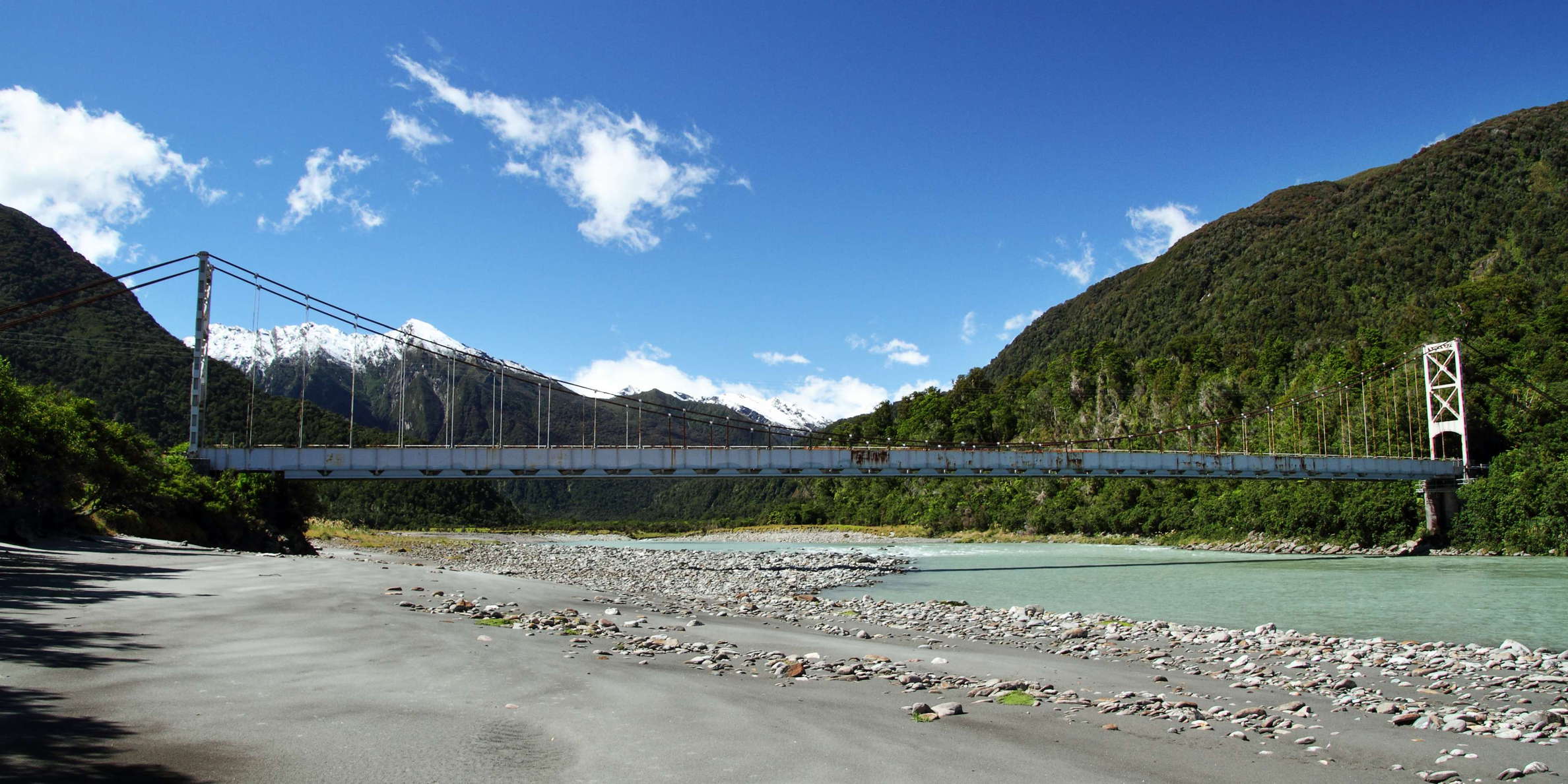 Karangarua River with suspension bridge
