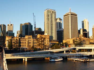 Brisbane River with Pacific Motorway and CBD