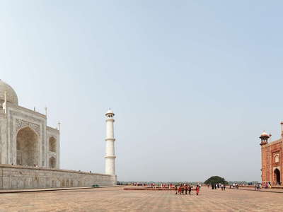 Agra  |  Panorama of Taj Mahal with Guest House