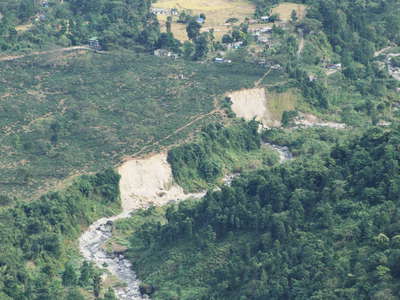 Shiv Khola Valley with river bank collapses