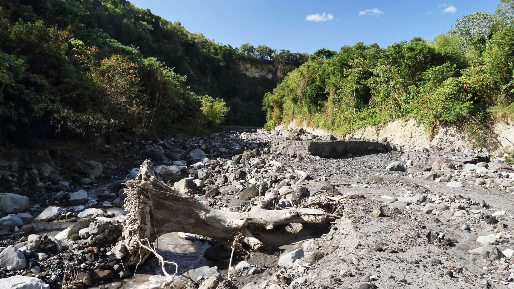 This torrent drains the western slope of Montagne Pelée. It is susceptible to lahar flows involving rock fall material accumulated at the base of the Falaise Samperre. WI_la712.jpg