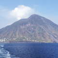Stromboli with steam cloud