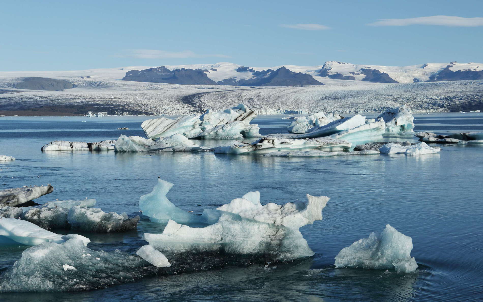 Jökulsárlón with icebergs and Breiðamerkurjökull