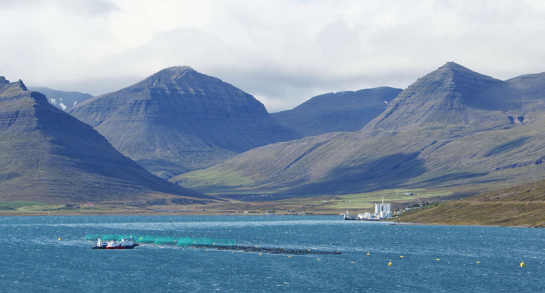 Fáskrúðsfjörður with fish farm