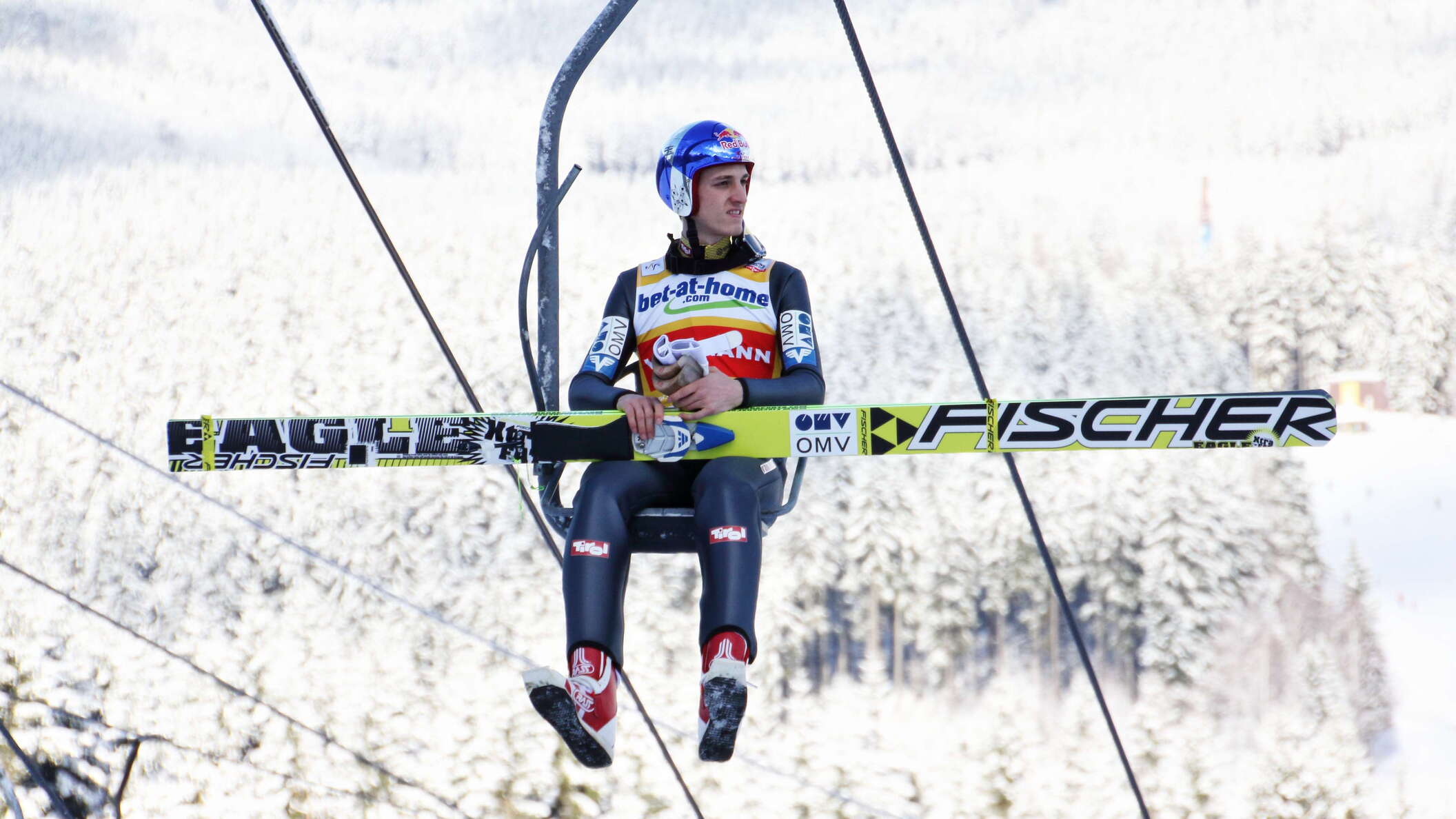 Gregor Schlierenzauer on his way to the top of the Čerťák ski flying hill, to win the last two World Cup competitions to be held in Harrachov for a long time. Few years later, the facility was at least temporarily abandoned and fell into disrepair. WI_cz004.jpg