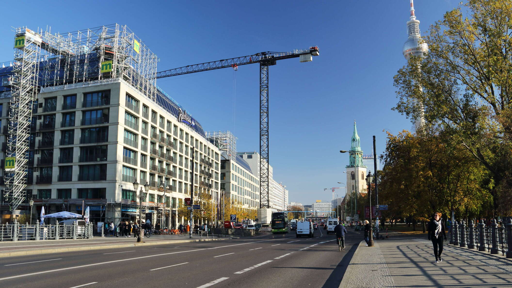 One of the major arterial roads in the centre of Berlin, view in NE direction. St. Mary's Church and the 368 m high Berlin TV Tower can be seen in the right background. WI_ge472.jpg