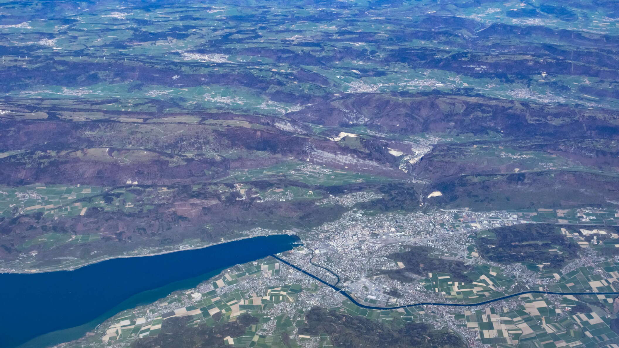 Biel with Bieler See and Jura Mountains