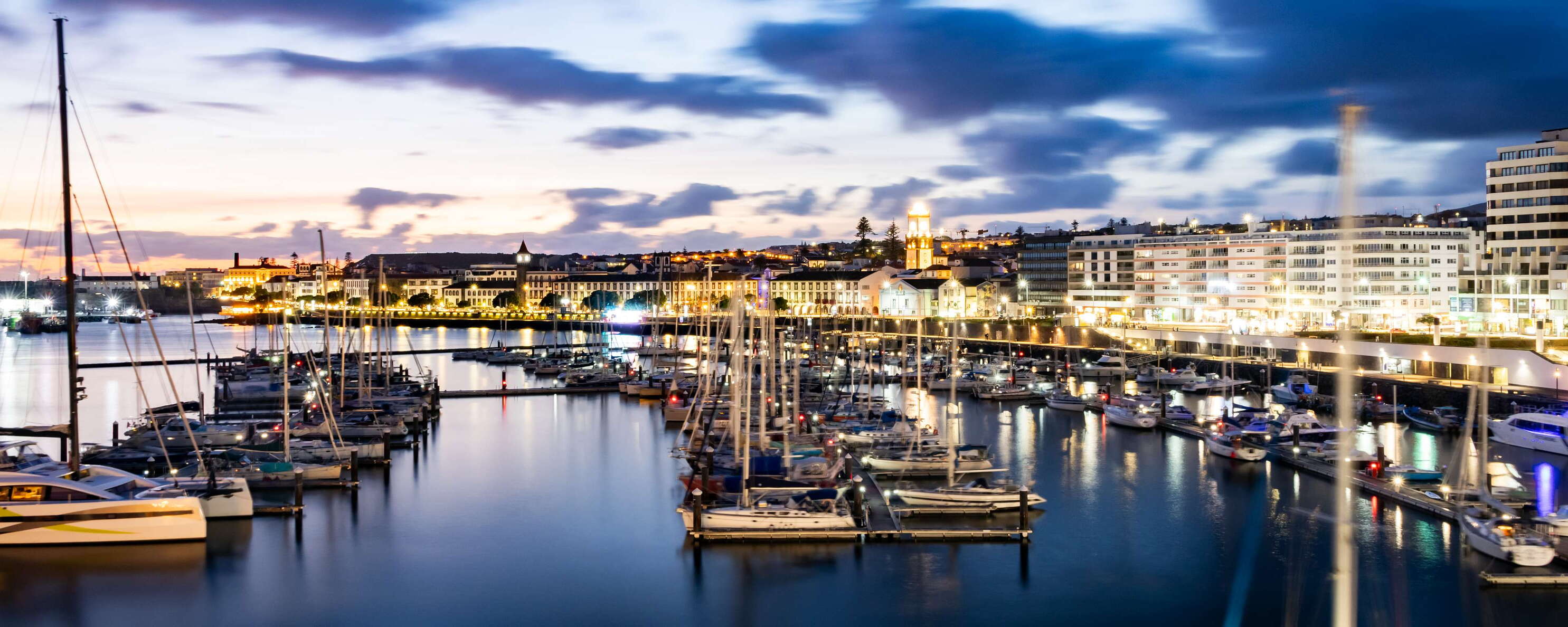 Ponta Delgada | Harbour and town centre at night