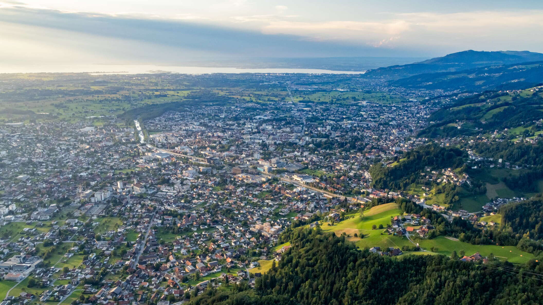 Rheintal with Dornbirn at sunset