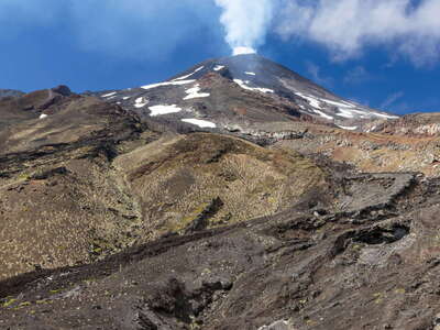 Volcán Villarrica with eroded lava flow